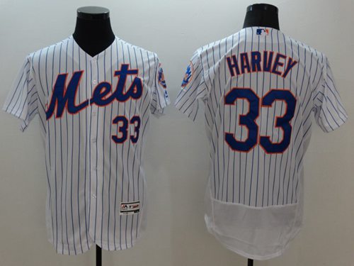 Mets #33 Matt Harvey White(Blue Strip) Flexbase Authentic Collection Stitched MLB Jersey